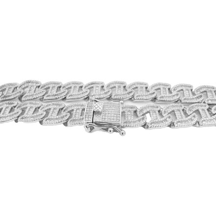 925 sterling silver Gucci link style cuban chain 12 mm wide solid links with baguette and round stones.