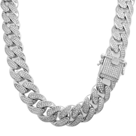 925 sterling silver cuban chain stone set with cz 13.50 mm wide iced out.