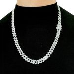 Prong styled cuban chain for men and women solid links and baguette stones.