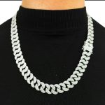 925 sterling silver baguette set cuban chain 15.50 mm wide solid links.