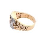 14ct yellow and white gold rolex styled signet ring for men with jubilee bracelet pattern on the side.