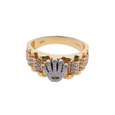 14k yellow gold crown ring rolex insiperd for men with cz stones thinner band.