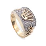 Rolex inspired signet ring for men in 14k white and yellow gold solid with caged back.