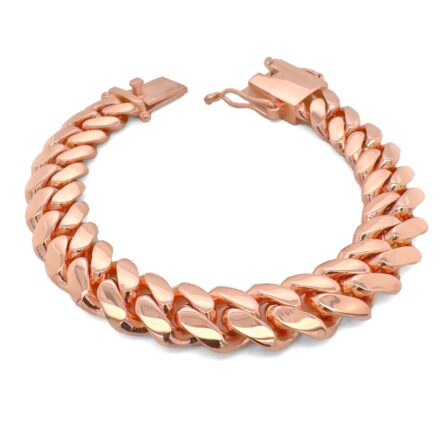 9k rose gold cuban bracelet 14 mm wide solid links for men.
