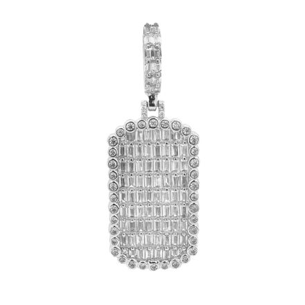 925 sterling silver baguette and round cz stone set Tag pendant rectangular shaped.