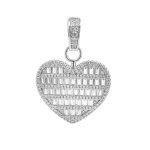 925 sterling silver Medium sized Heart pendant with baguette and round shaped cubic zirconia stones.
