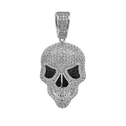 925 sterling silver skull pendant set with cubic zirconia stones for men.