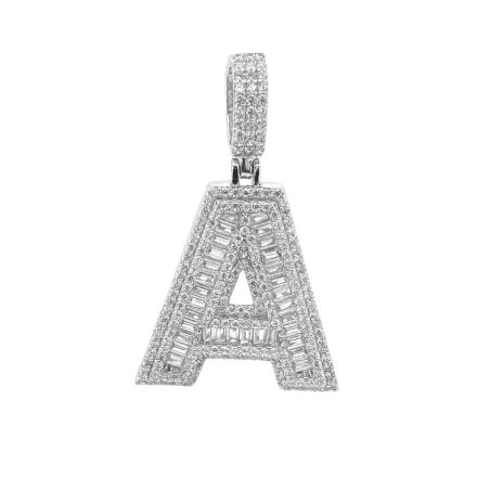 Letter and Initial A pendant Baguette and round cubic zirconia stones Initial Pendants in sterling silver.