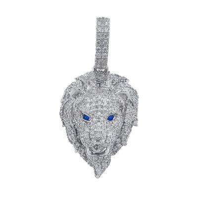 925 sterling silver blue and white cubic zirconia stones Lion Pendant for men women and kids.