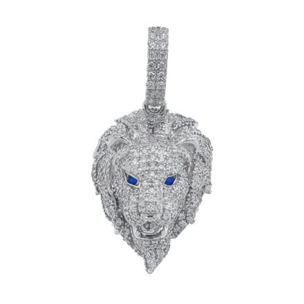 925 sterling silver blue and white cubic zirconia stones Lion Pendant for men women and kids.
