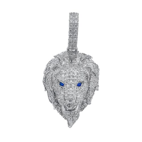 925 sterling silver blue and white cubic zirconia stones Lion Pendant for men women and kids.