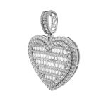 925 sterling silver Hear pendant baguette and round cubic zirconia stones.