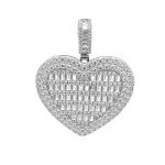 heart pendant in 925 sterling silver with baguette and round cubic zirconia stones.