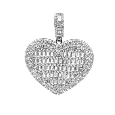 heart pendant in 925 sterling silver with baguette and round cubic zirconia stones.