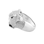 925 sterling silver panther head set with cz stones white colored for men.