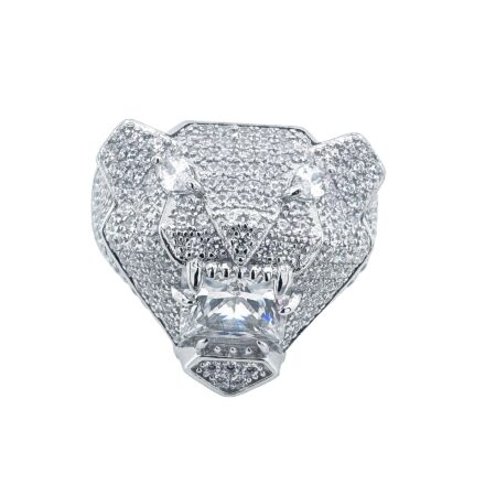 925 sterling silver panther head stones set with white cubic zirconia stones for men and women.