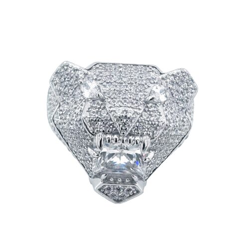 925 sterling silver panther head stones set with white cubic zirconia stones for men and women.