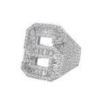 S inital iced out ring in 925 sterling silver with baguette and round stones for men.
