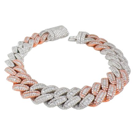 9k White and Rose Gold Diamond Cuban Bracelet for men with SI clarity diamonds.
