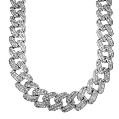 925 sterling silver Baguette Cuban chain iced out with cubic zirconia stones.