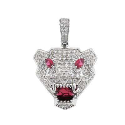 Panther head pendant xtra large pendant in sterling silver with red and white stones.