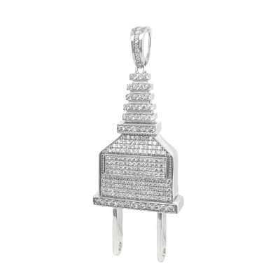 sterling silver plug pendant iced out with cz stones.