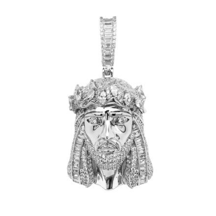 925 sterling silver jesus pendant with cz stones fully iced out.