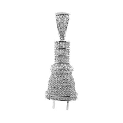 Plug pendant in sterling silver 925 for men set with cubic zirconia stones.
