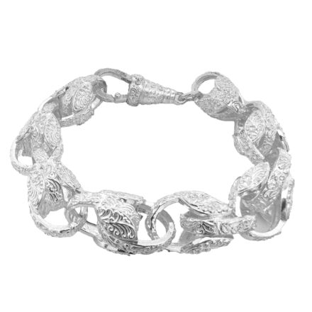 925 sterling silver tulip bracelet patterned solid for men 15.50 mm.