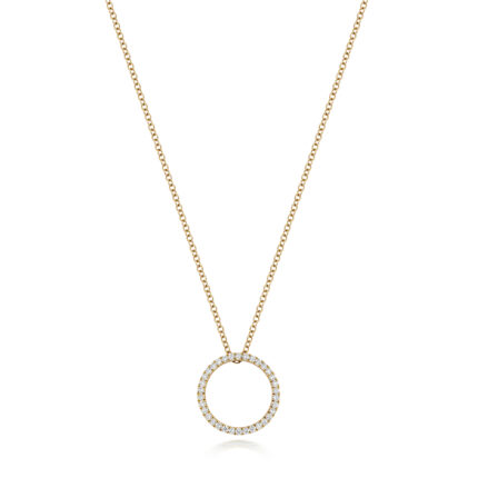 VS diamond set cirlce necklace for women set with 0.25 ct of diamonds in 18k yellow gold.