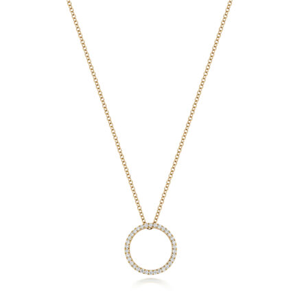 VS diamond set cirlce necklace for women set with 0.25 ct of diamonds in 18k yellow gold.