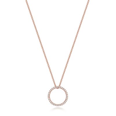 18k rose gold cirlce necklace set with 0.25 ct VS diamond for women.
