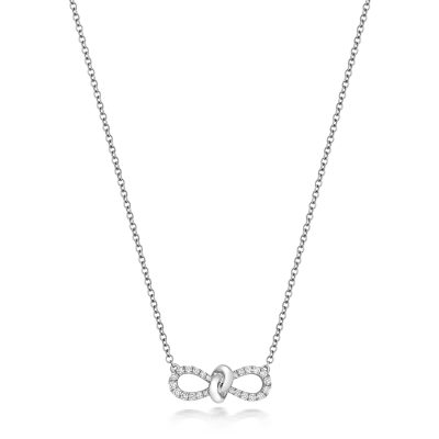 18k white gold bow necklace VS1 diamond set with 0.19 ct G colored for women.
