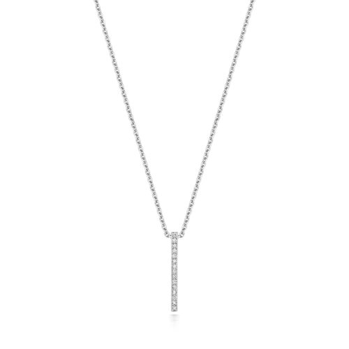 18k white gold diamond set bar necklace with SI diamonds 0.05 ct G color.