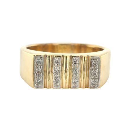 9k yellow gold stone set signet ring for men with 4 rows of cz.