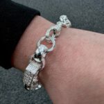 925 sterling silver gypsy link bracelet stone set with cubic zirconia stones heavy and solid link for men on the wrist.