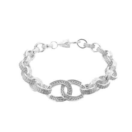 13 mm wide belcher bracelet double cc style cubic zirconia stones.