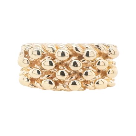 9k yellow gold rectangular shaped 4 row keeper ring heavy weight for men 13 mm wide.