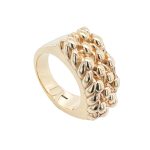 9k yellow gold solid keeper ring for men in 13 mm width and 9k yellow gold 4 row.