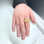Solid 4 row Keeper ring 13 mm wide in 9k yellow gold for men in heavy weight.