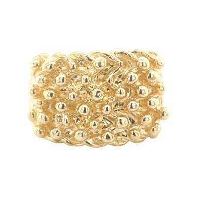 9k yellow gold solid keeper ring heavy weight for men 17 mm wide.
