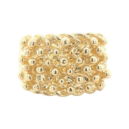 9k yellow gold solid keeper ring heavy weight for men 17 mm wide.