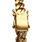 Miami cuban chain for men, solid heavy weight, 10 mm wide with a box clasp in 9k yellow gold.