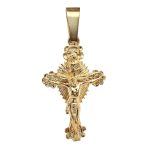 9k yellow gold solid crucifix pendant cross for men large size heavy weight.