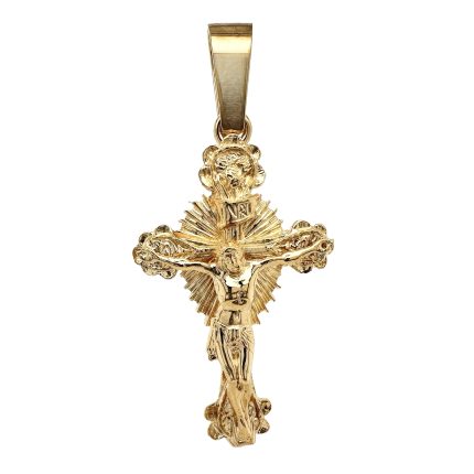 thumbnail interactive-video image 1 of 10K Yellow Gold Plain Cross Pendant – Polish Finish Crucifix Necklace For Men & Women 1 of 2