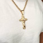 9k yellow gold solid pendant for men crucifix pendant.