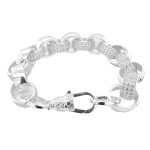 Stone set belcher bracelet for men with cz stones in sterling silver 14 mm wide.
