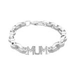 Mum silver belcher bracelet with stone set and plain links with cubic zirconia stones.