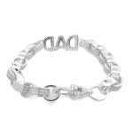 925 sterling silver DAD belcher bracelet for men with plain and stone set links with cubic zirconia stones.
