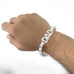 925 Sterling Silver DAD Belcher Bracelet Stone Set and Plain Links - 10.50 mm - Image 5